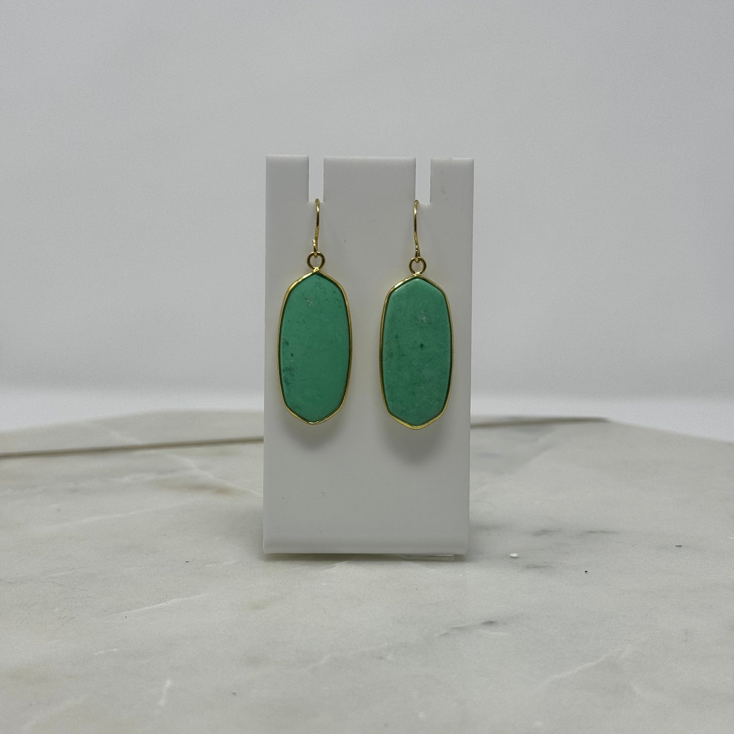 Boho Mint Green Stone & Gold Accent Dangle Earrings