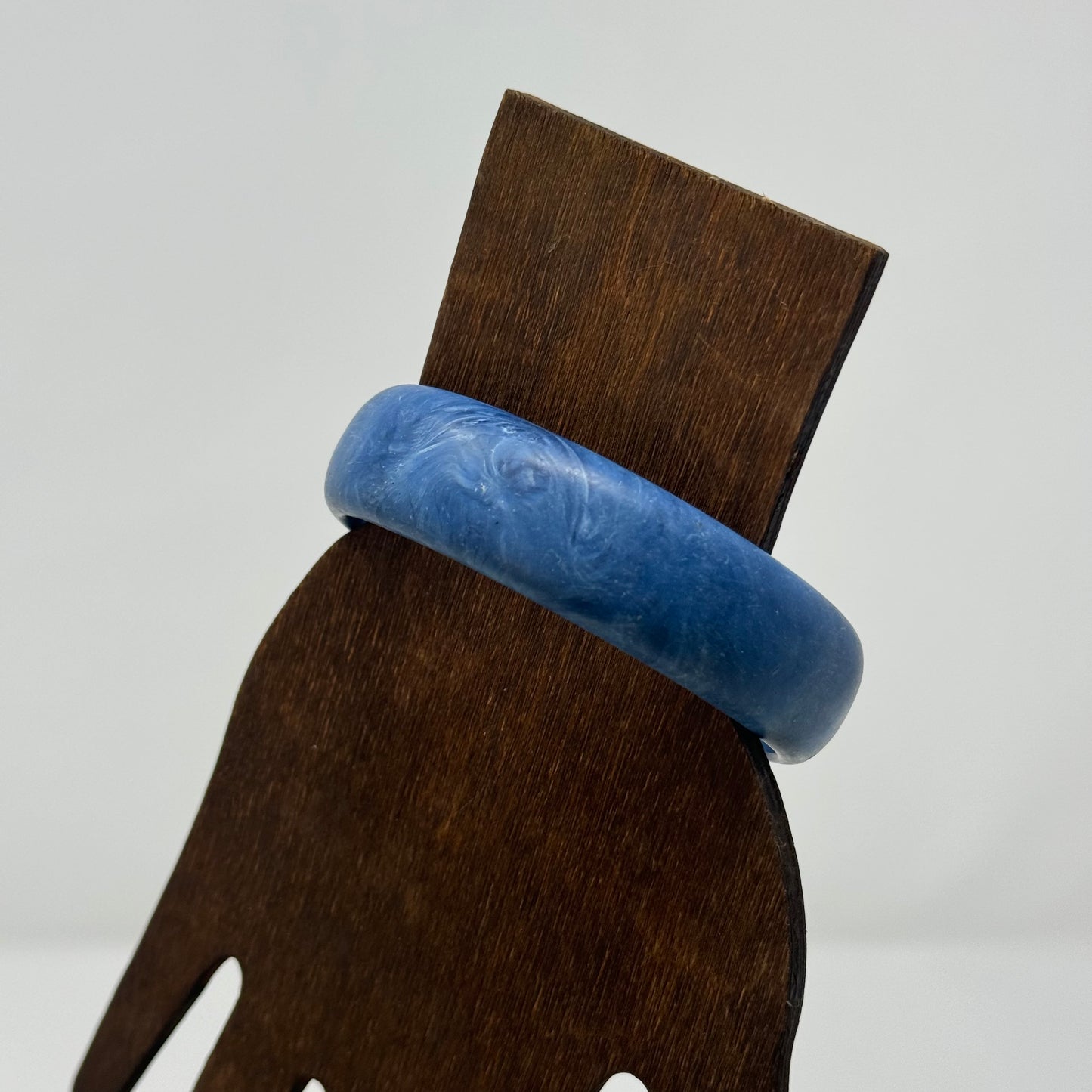 Retro Blue Marbled Bangle Bracelet - 1970s Style, Chunky Minimalist Statement Jewelry