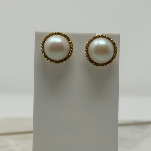 Vintage Pearl & Intricate Gold Border Statement Earrings
