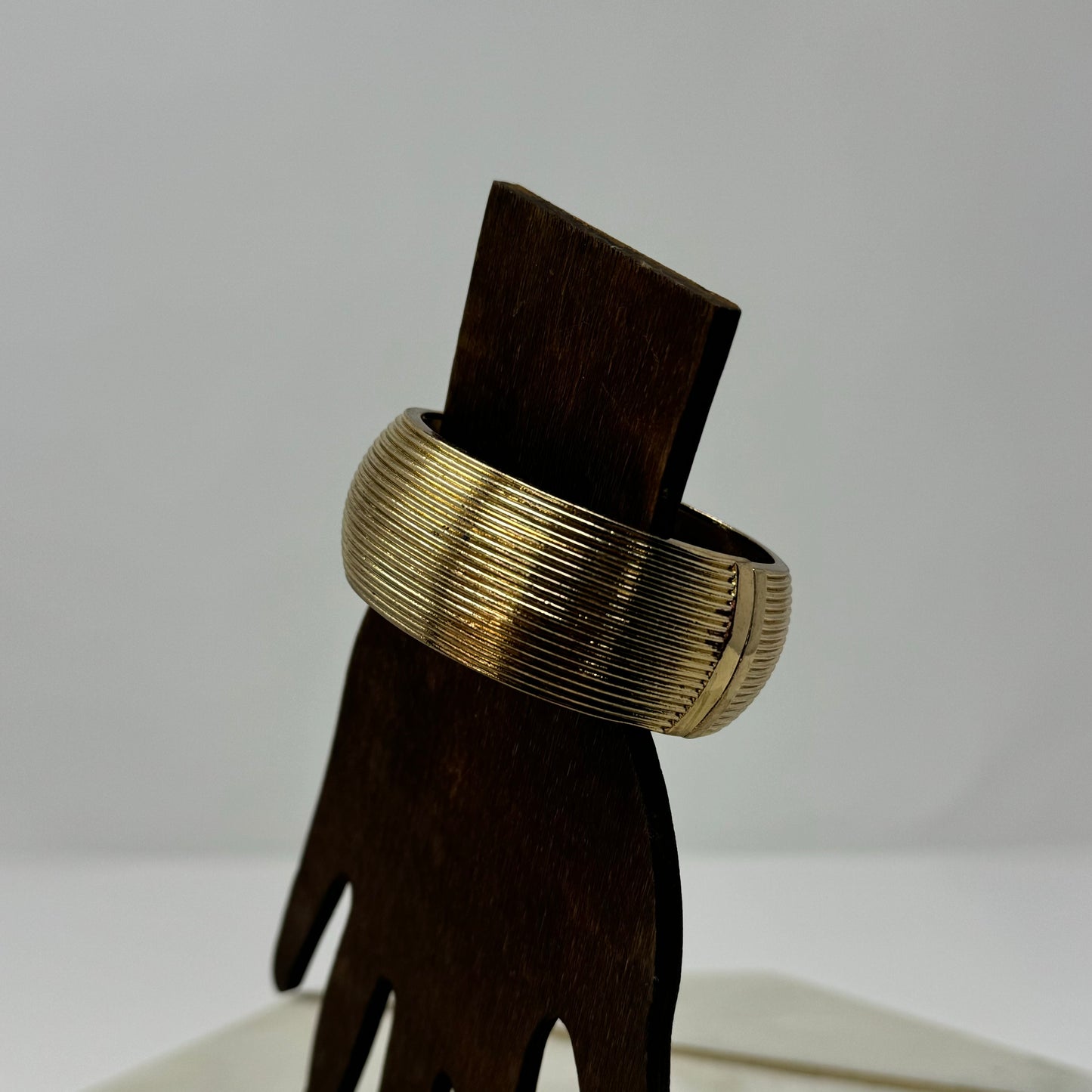 Gold Tone Wide Cuff Bracelet Textured Retro Glam Elegant Minimalist Design