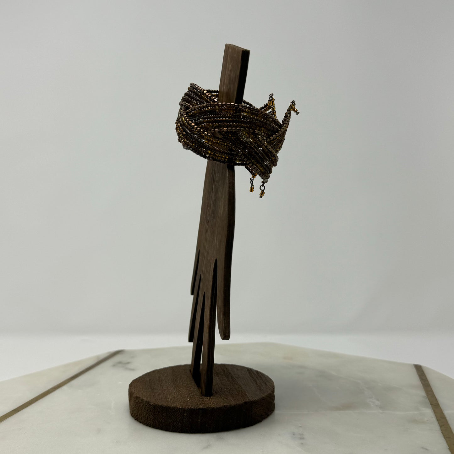 Braided Brown Beaded Cuff Bracelet