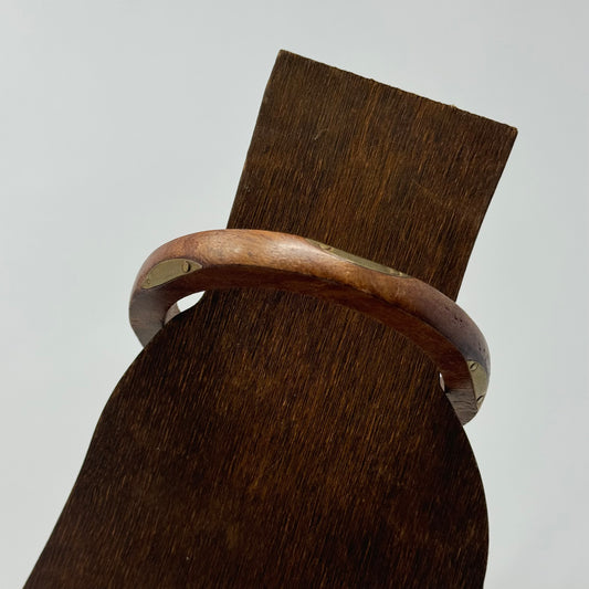 Vintage Wood Bangle Bracelet with Brass Inlays - Boho Chic, Rustic Wooden Jewelry