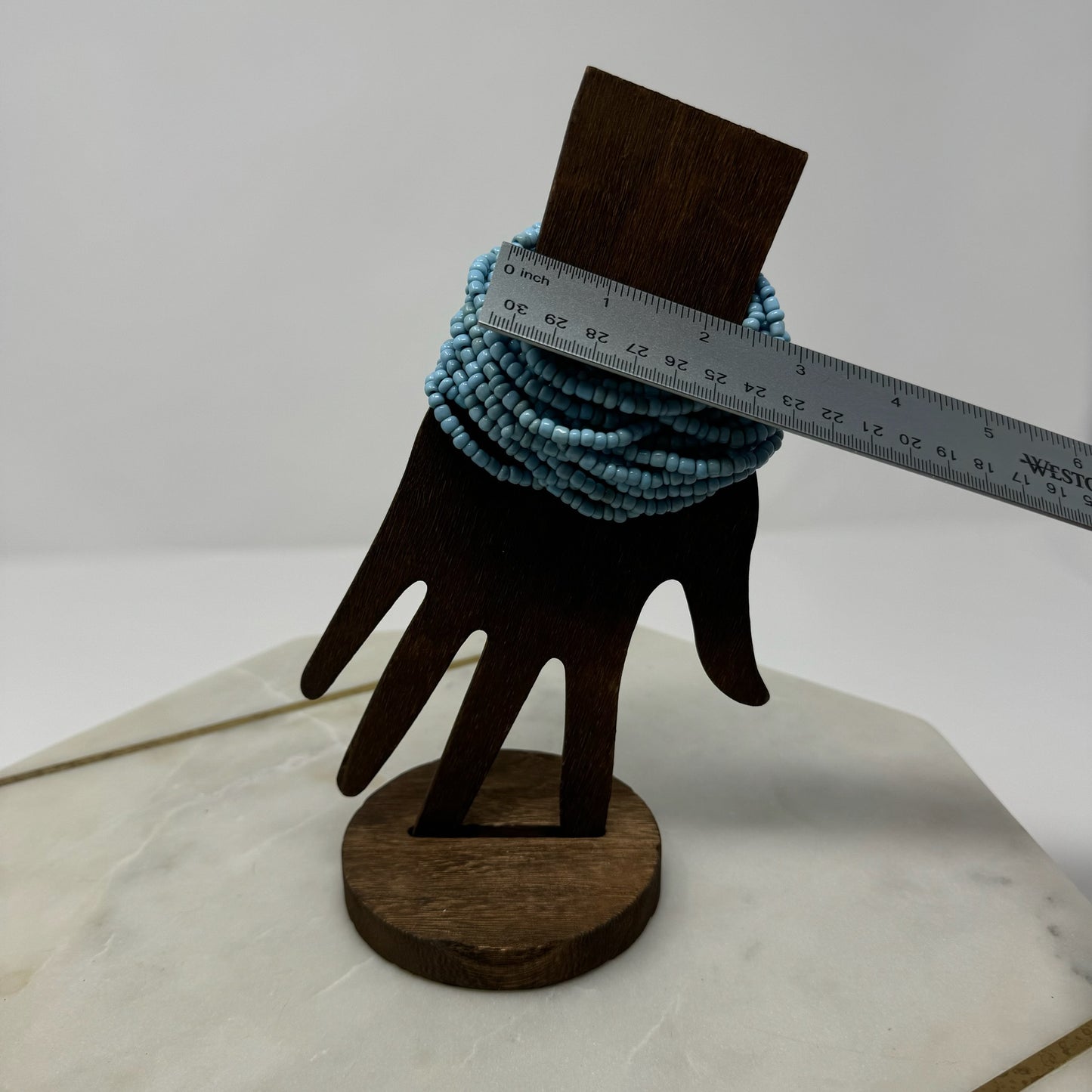 Bracelet Blue Multi-Layer Seed Beaded Cuff Wood Toggle Closure Bracelet 8 in Fashion Jewelry