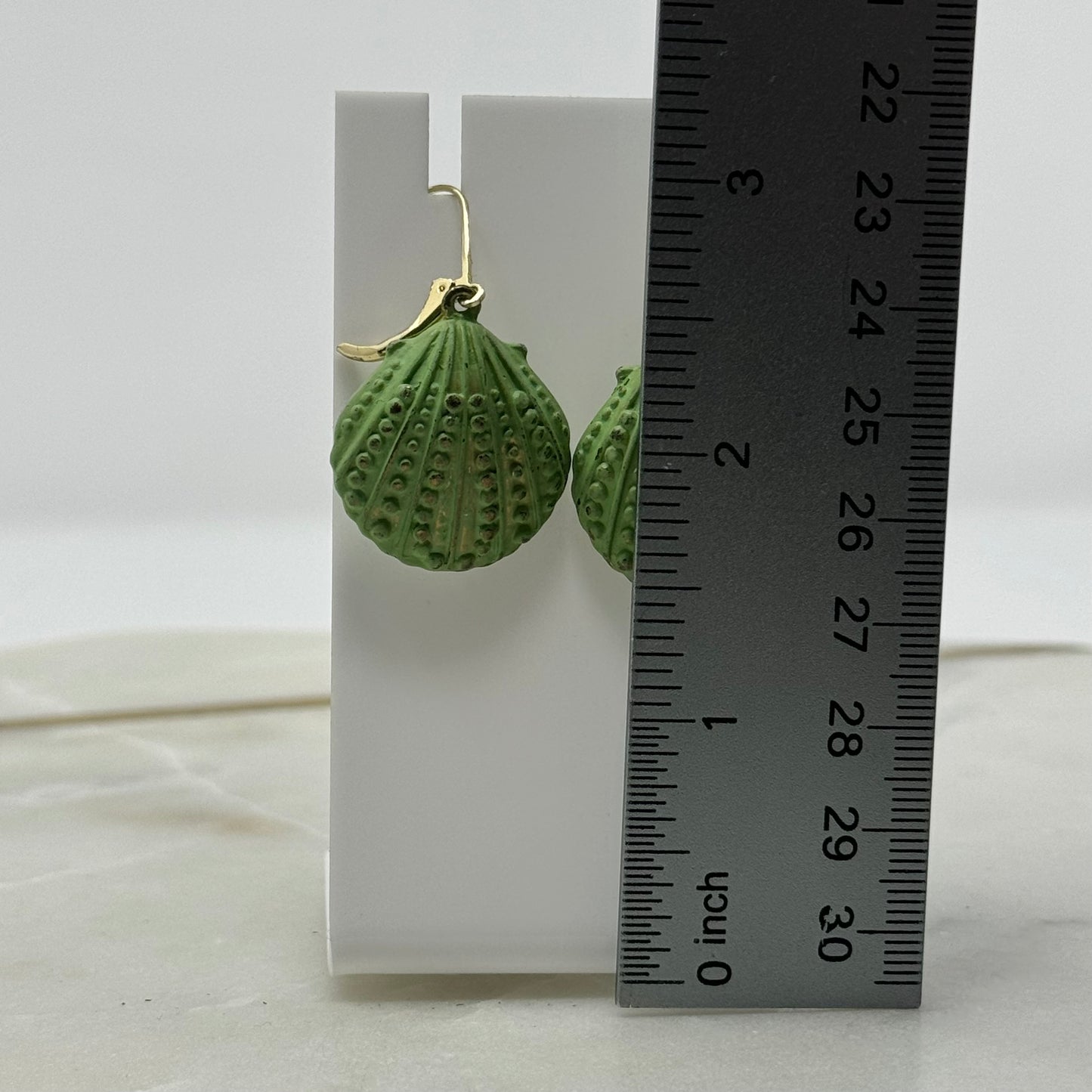 Boho Beachy Green Shell Dangle Hook Earrings