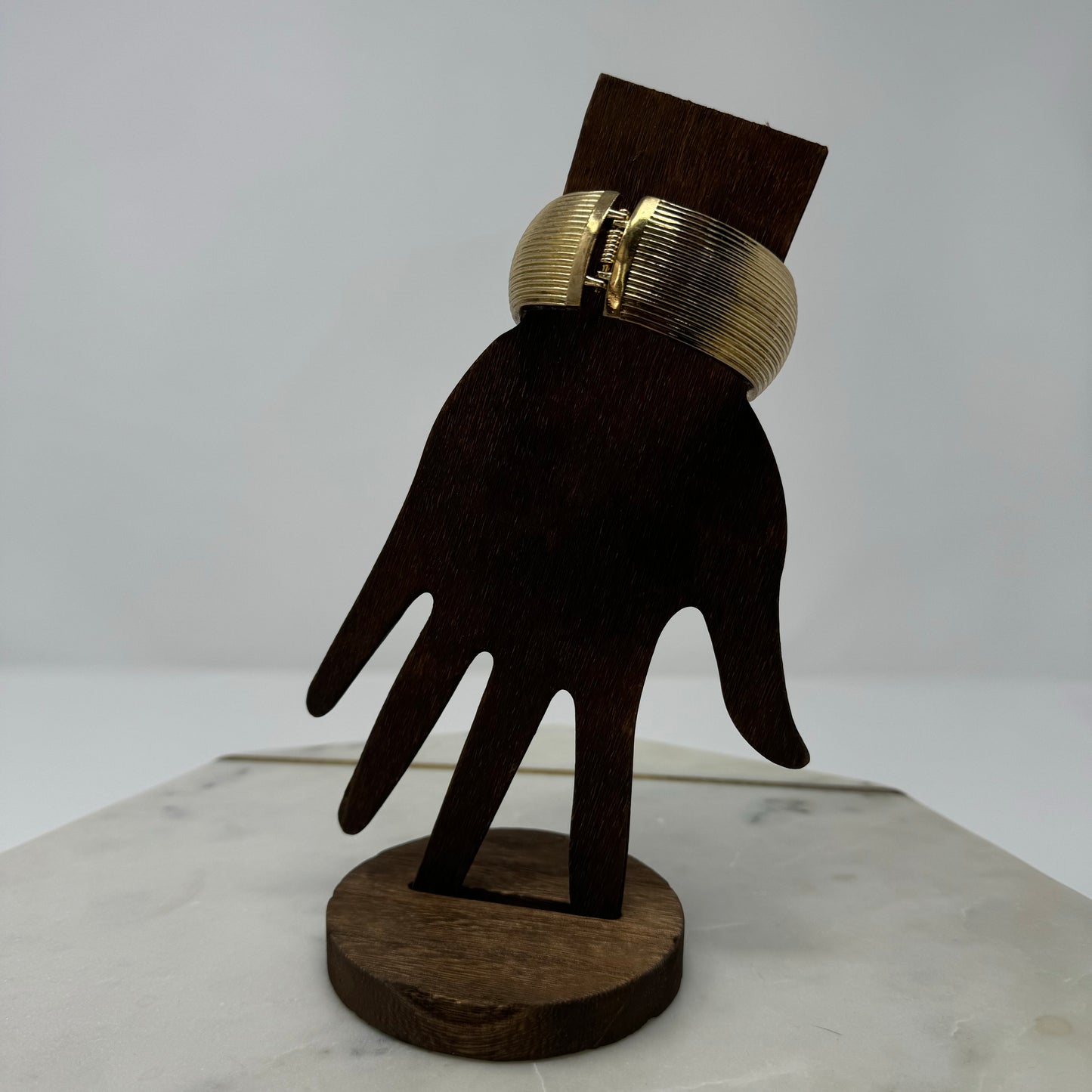 Gold Tone Wide Cuff Bracelet Textured Retro Glam Elegant Minimalist Design