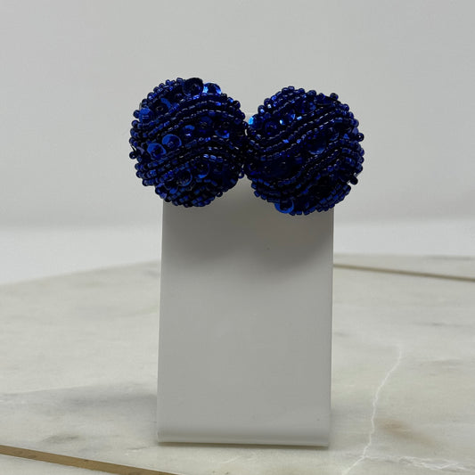Round Blue Sequin Stud Earrings