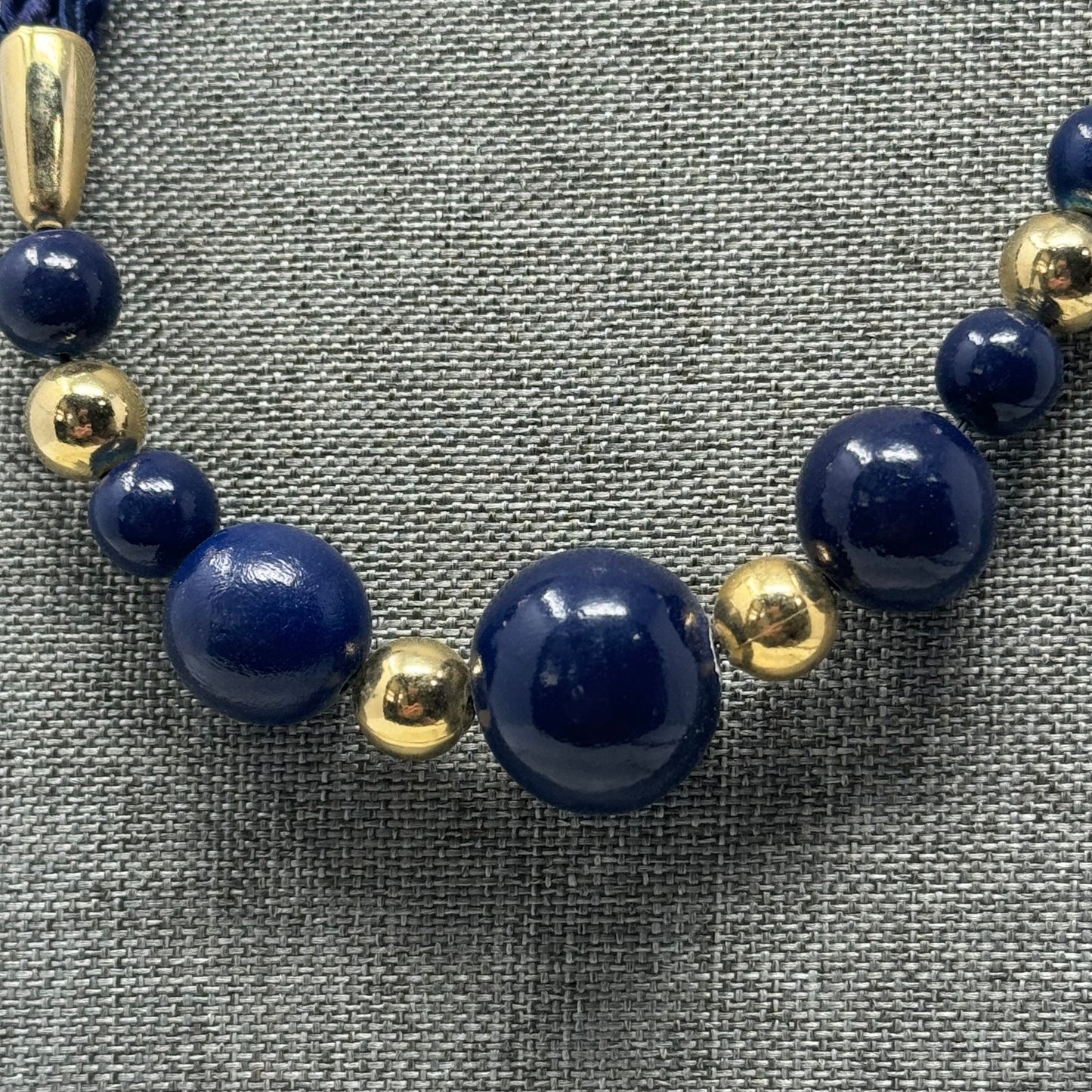 Elegant Blue & Gold Beaded Necklace with Multi-Strand Rope - Modern Statement Jewelry