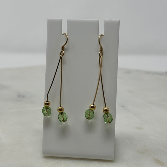 Gold Dangle Green Accent Hook Earrings