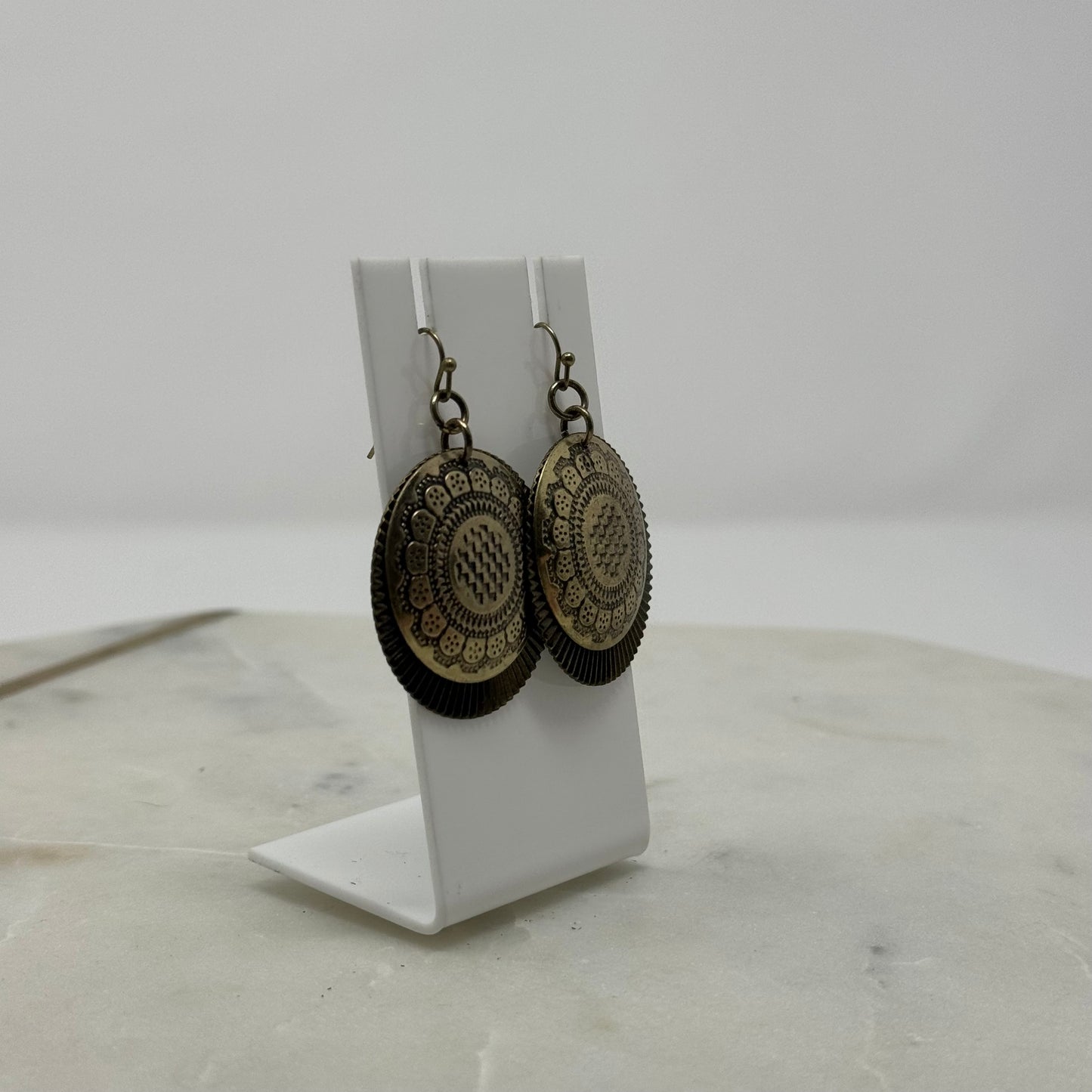 Gold Floral Boho Round Tribal Dangle Earrings