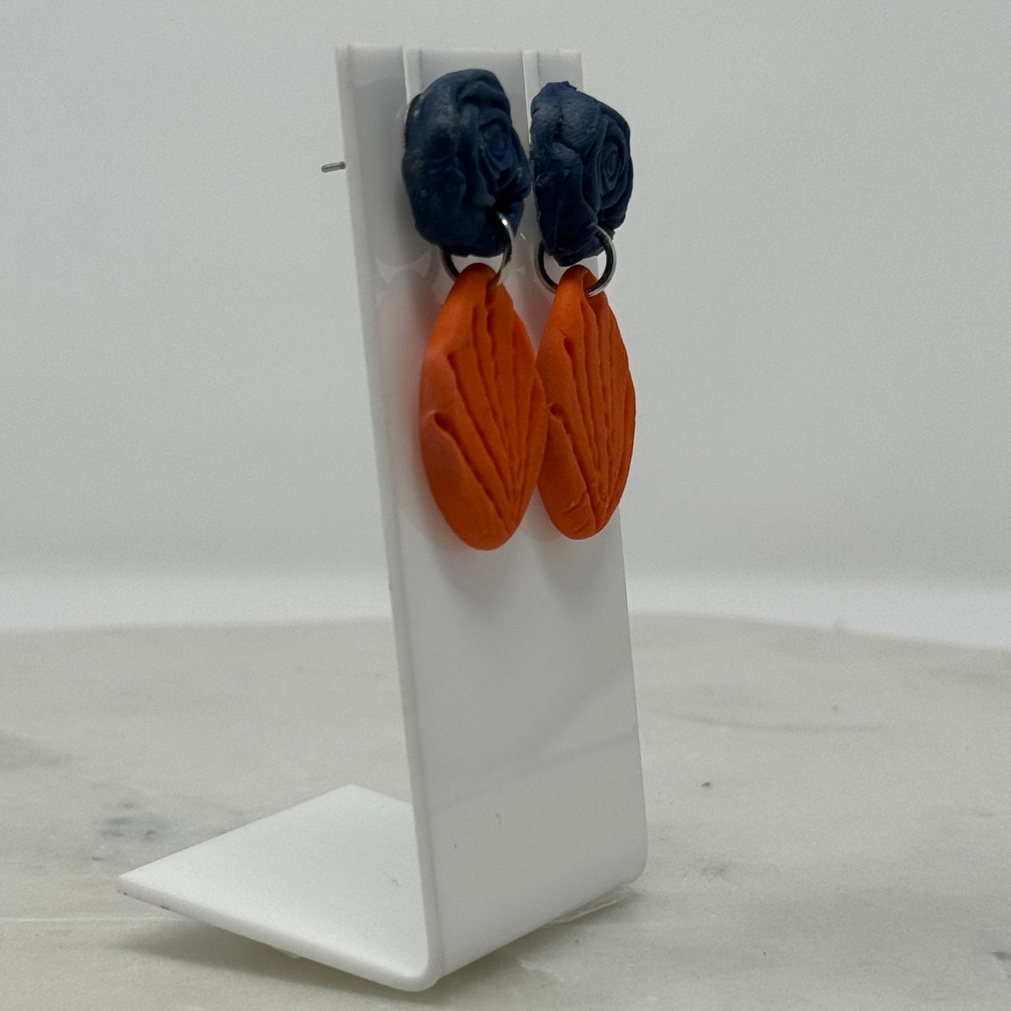 Boho Floral Orange & Blue Clay Dangle Earrings