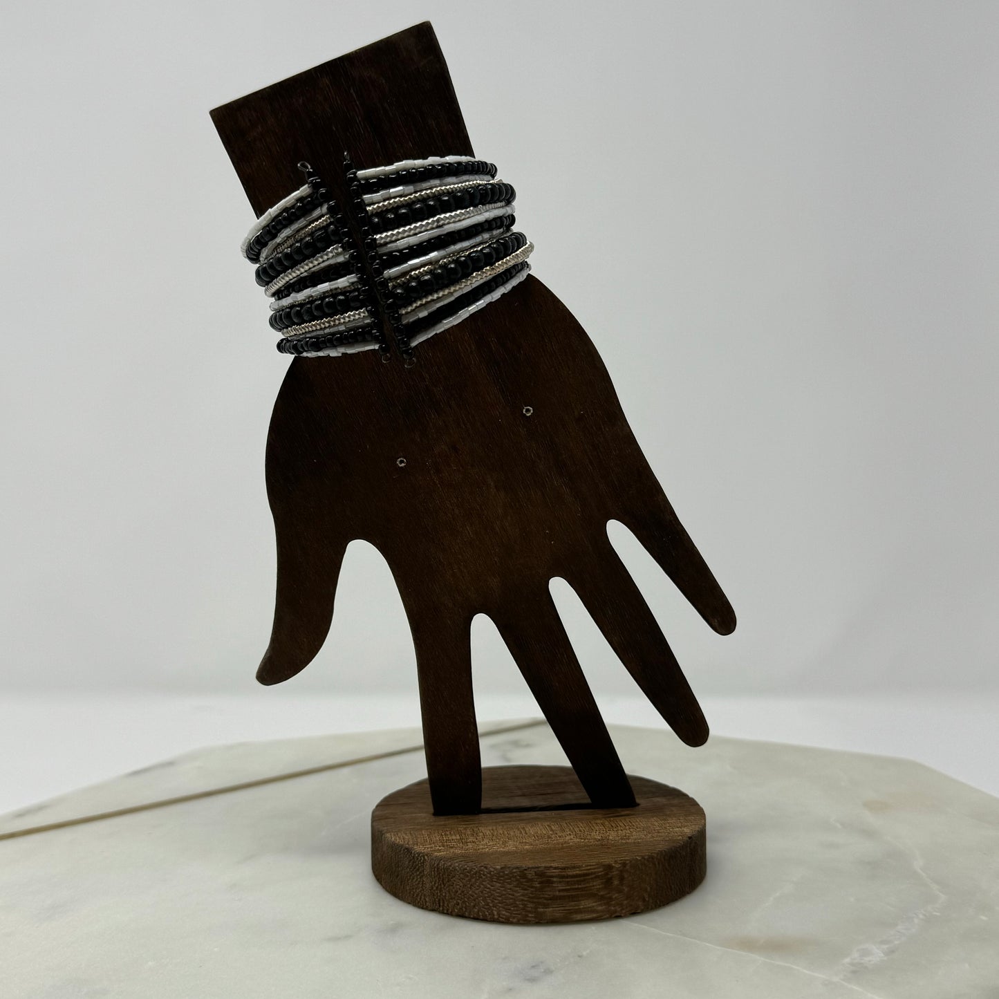 Black & Silver Beaded Cuff Bracelet