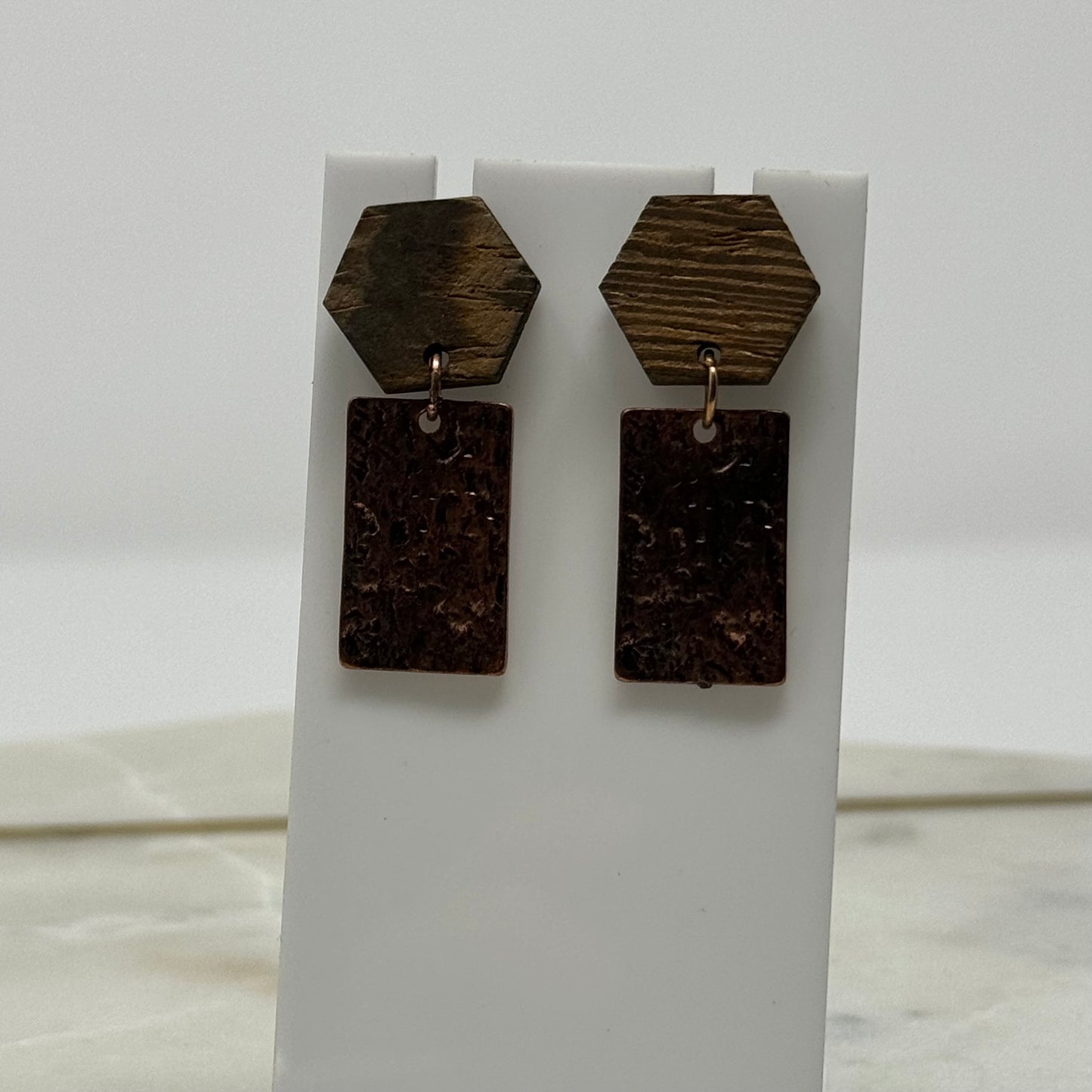 Boho Dual Material Tribal Dangle Post Earrings