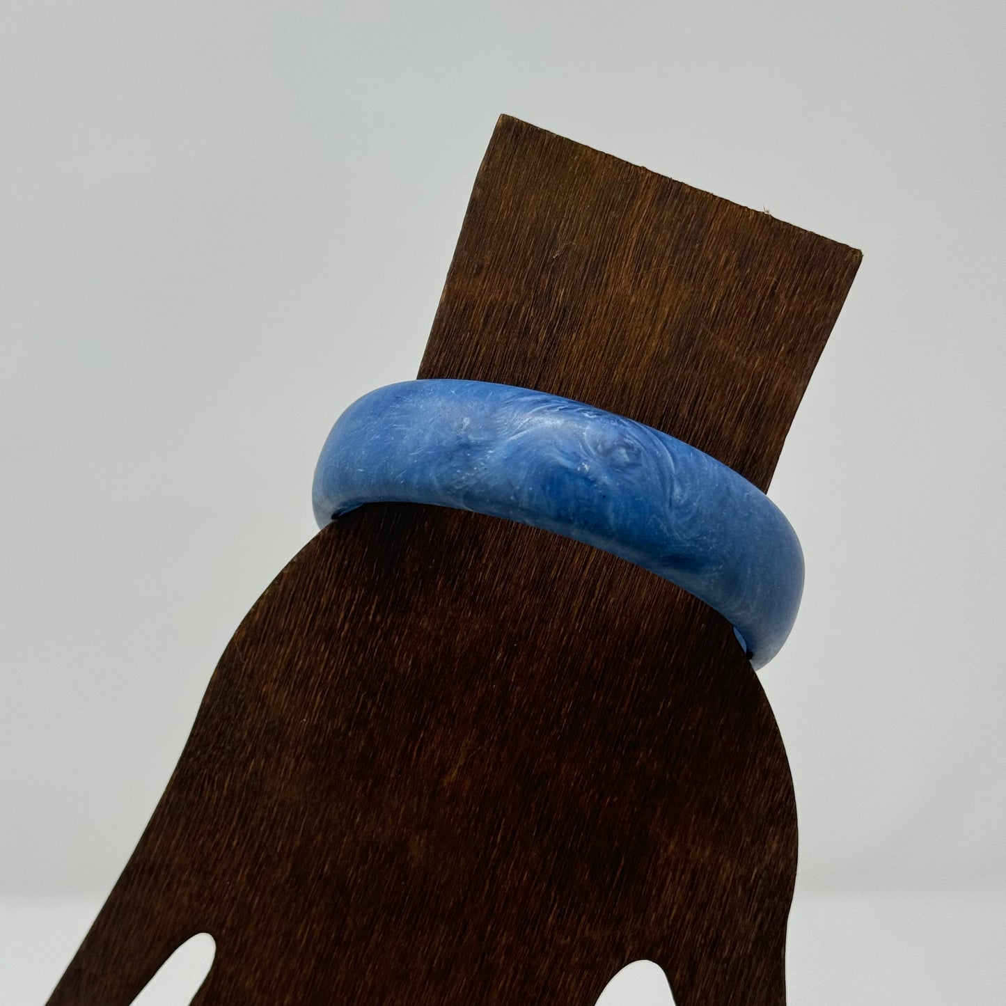 Retro Blue Marbled Bangle Bracelet - 1970s Style, Chunky Minimalist Statement Jewelry