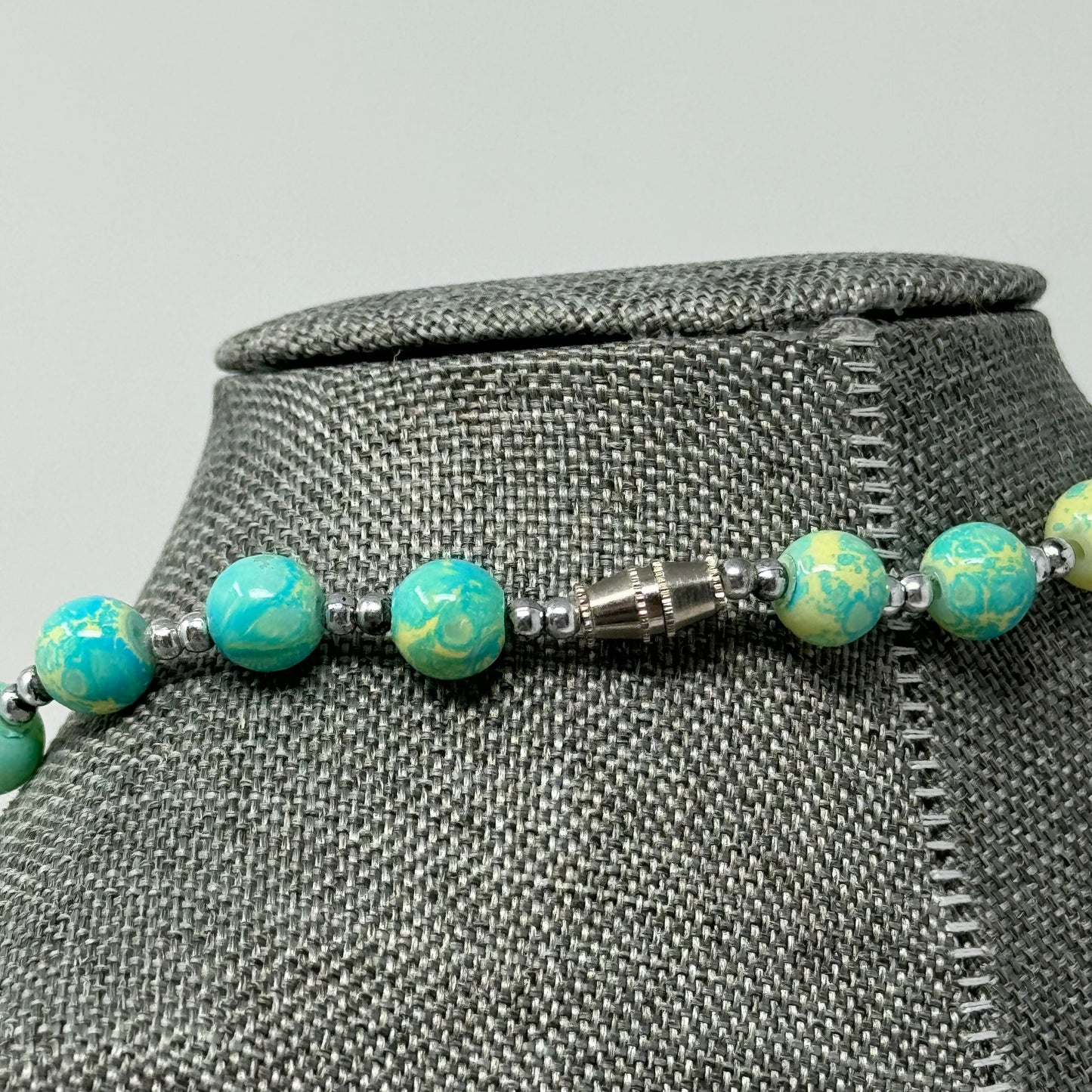 Blue & Yellow Beaded Necklace 16”