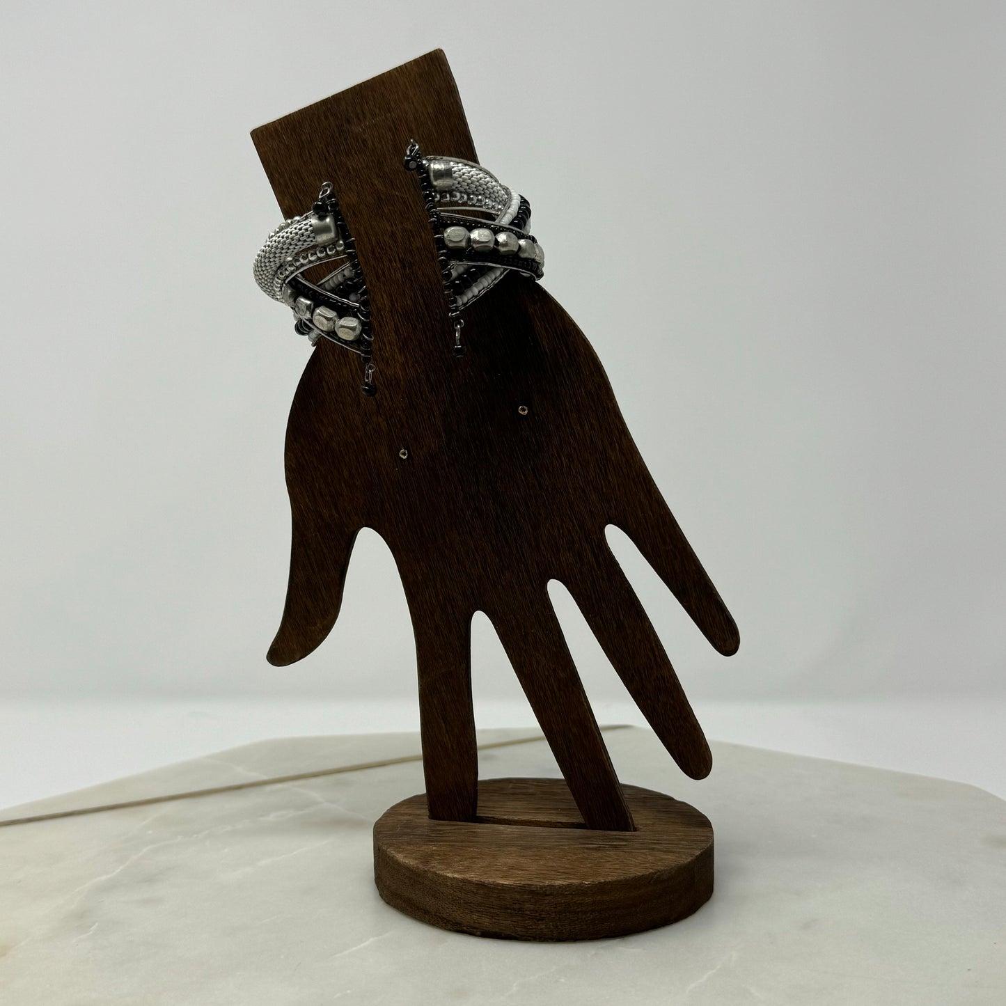 Braided Black & Silver Beaded Cuff Bracelet