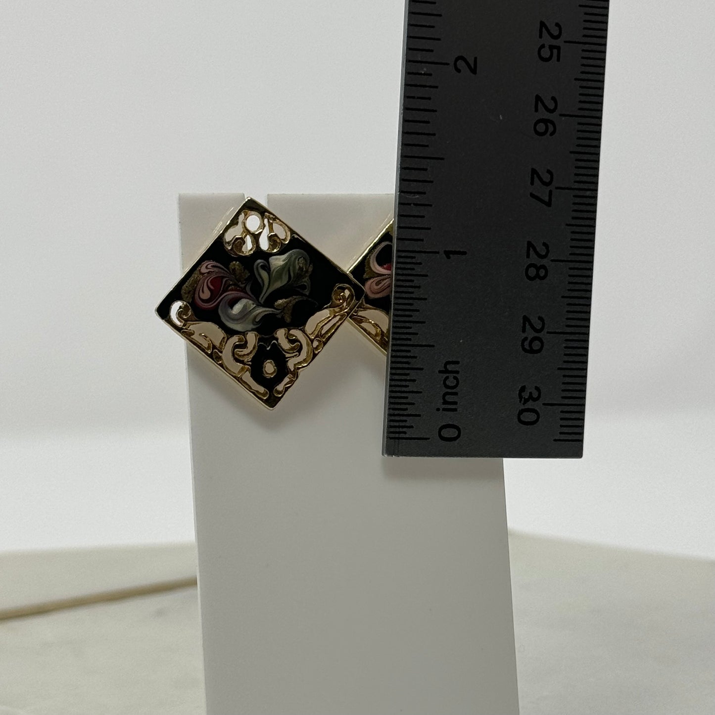 Vintage Intricate Square Enamel Stud Earrings