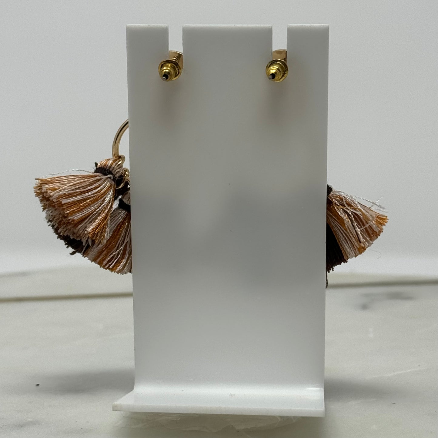 Gold Boho Brown Tribal Fringe Dangle Earrings