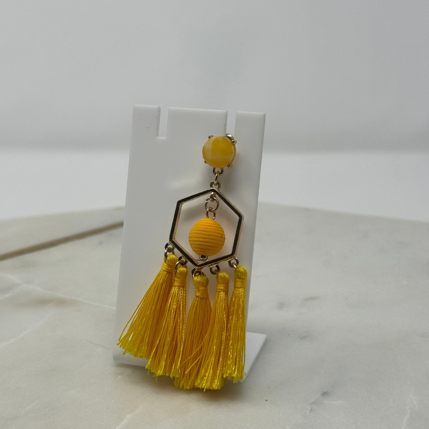 Yellow Boho Tassel Dangle Stud Earrings