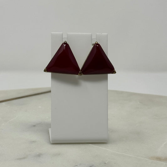 Vintage Faceted Triangle Raspberry Gold Post Earrings