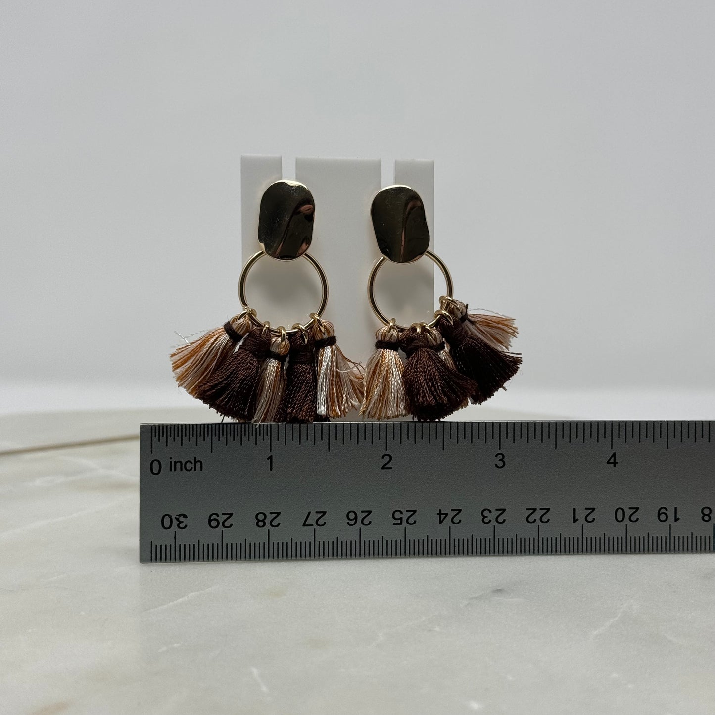 Gold Boho Brown Tribal Fringe Dangle Earrings