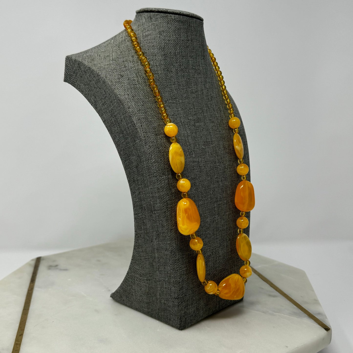 Sunset Orange Beaded Bib Necklace 24”