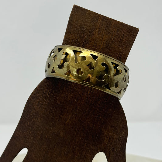 Vintage Brass Filigree Cuff Bracelet, Bohemian Statement Jewelry, Handcrafted Artisan Design