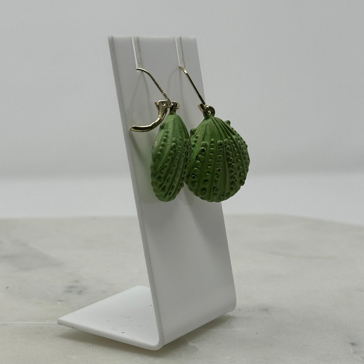 Boho Beachy Green Shell Dangle Hook Earrings