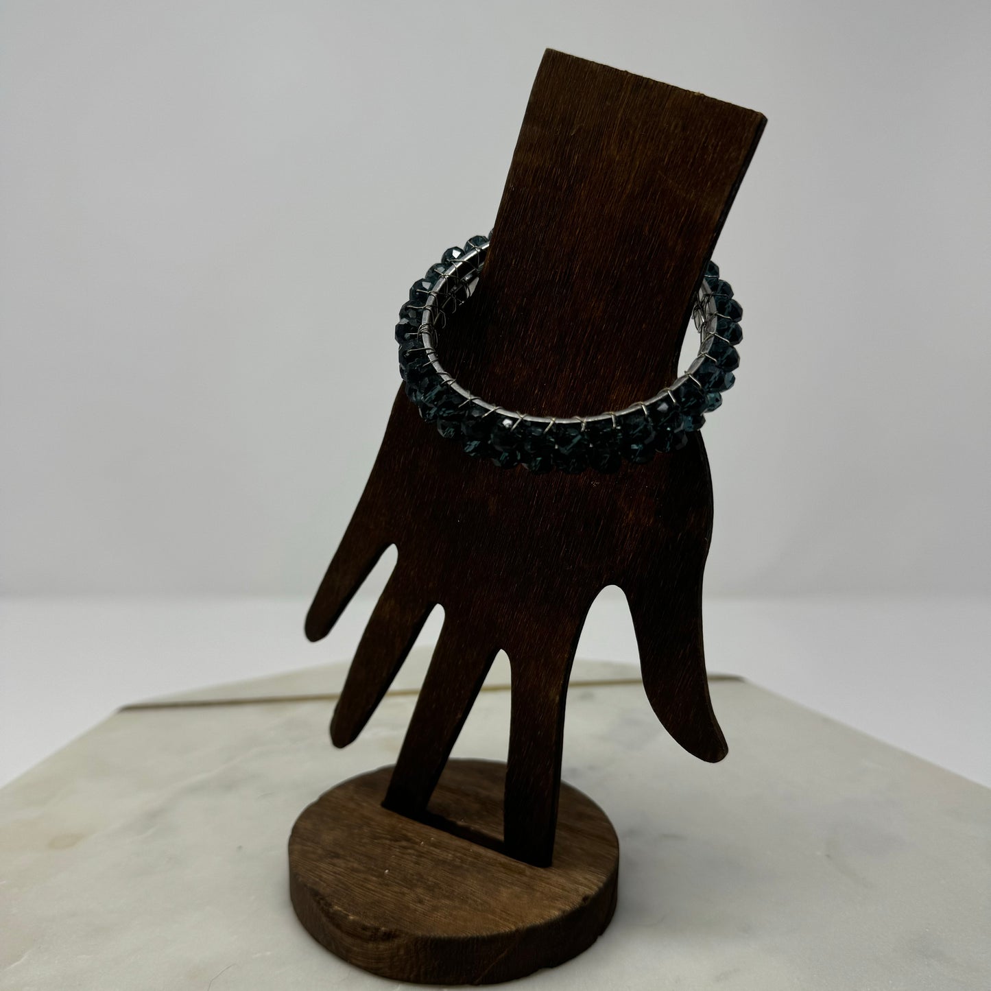 Blue Elegant Bangle Bracelet, Sparkling Faceted Bead Design