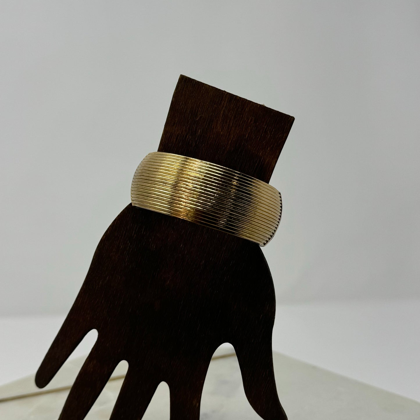 Gold Tone Wide Cuff Bracelet Textured Retro Glam Elegant Minimalist Design