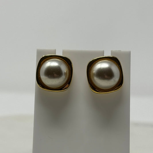 Vintage 1990’s Gold Square Faux Pearl Post Earrings