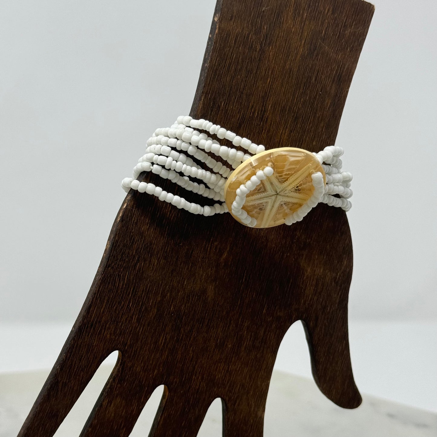 Bracelet Boho Beach Cuff Starfish Multi-Layer Seed Beads 7 in