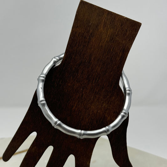 Trendy Silver Bamboo Style Bangle Bracelet - Modern Minimalist Fashion Jewelry