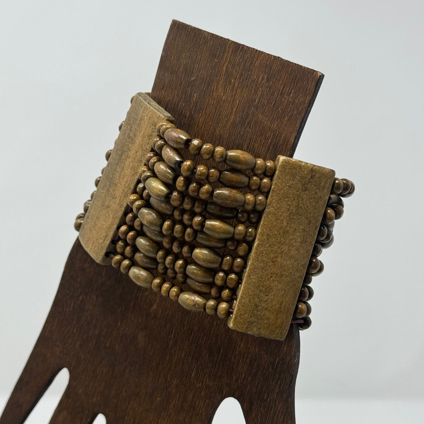 Bracelet Boho Multi-Layer Tall Cuff Bangle Wood Beads 7.75 in Costume Jewelry