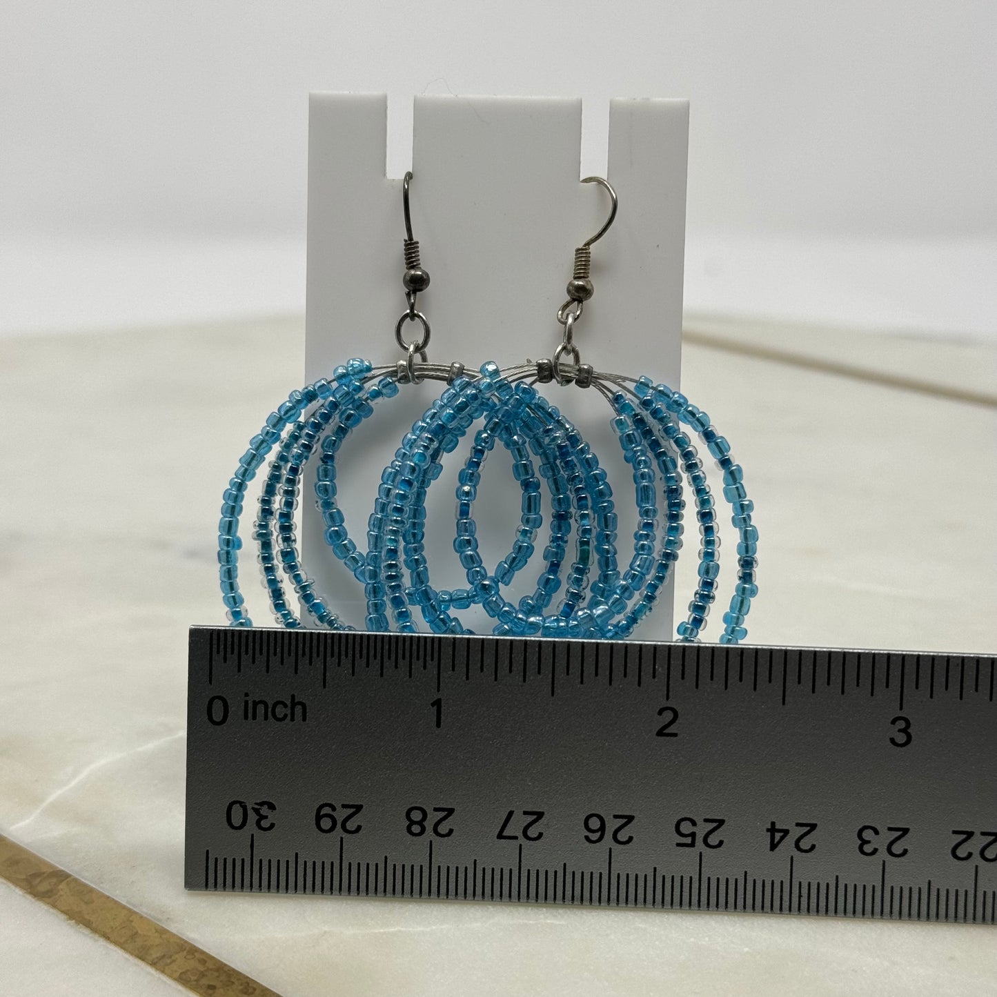 Blue Beaded Dangle Multi Layer Hoop Earrings