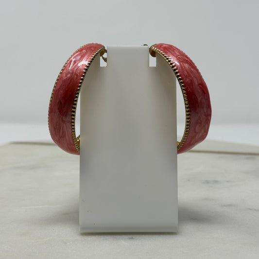 Large Coral Enamel & Gold Hoop Earrings