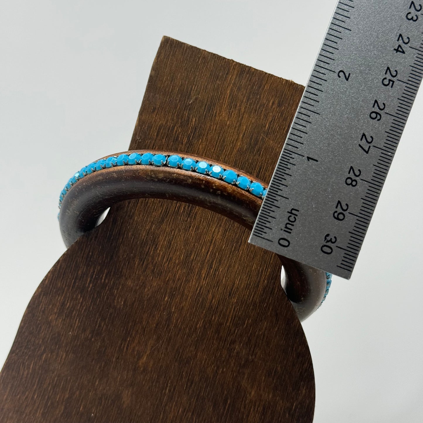 Vintage Wood Bangle Bracelet with Turquoise Bead Accents - Boho Chic, Rustic Handmade Jewelry