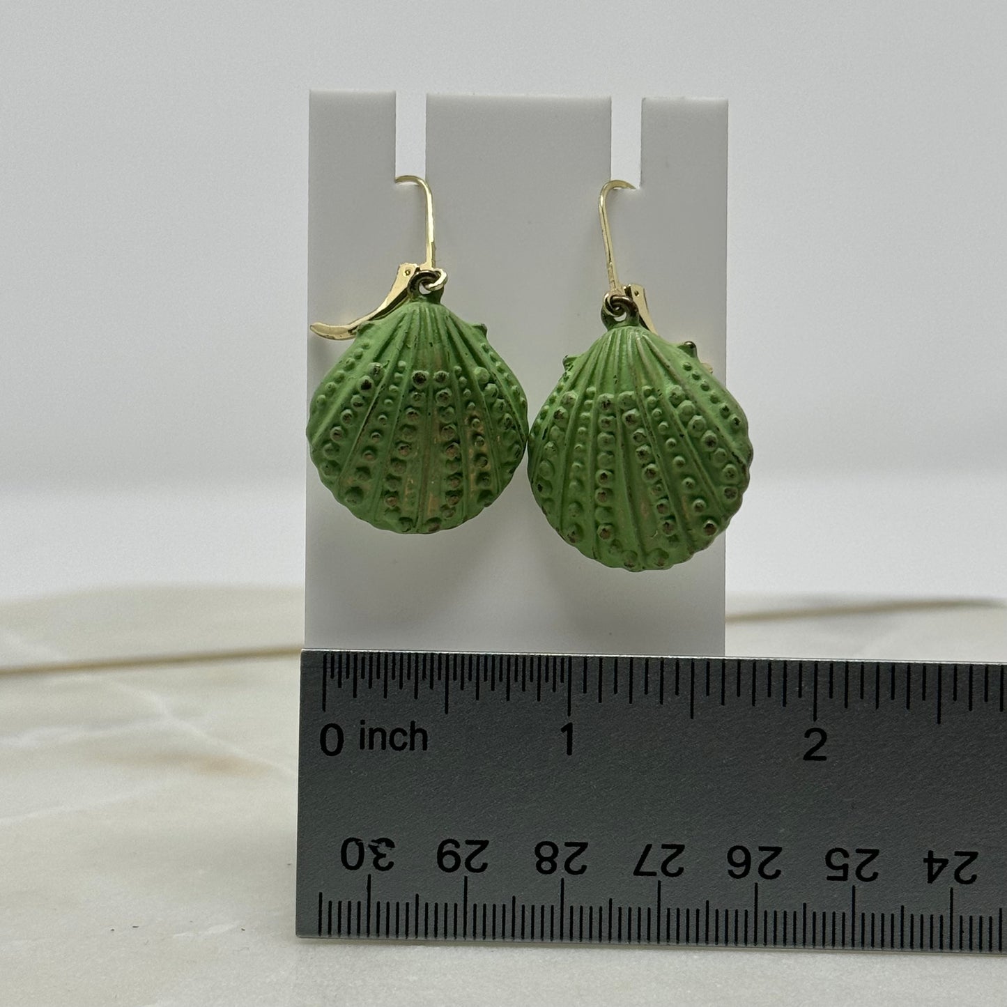 Boho Beachy Green Shell Dangle Hook Earrings