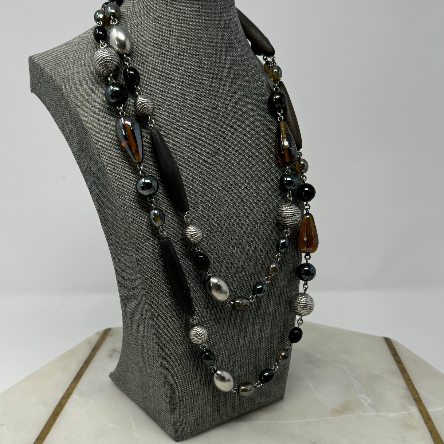 Necklace Boho Southwestern Statement Glass Metal Beads 48 in