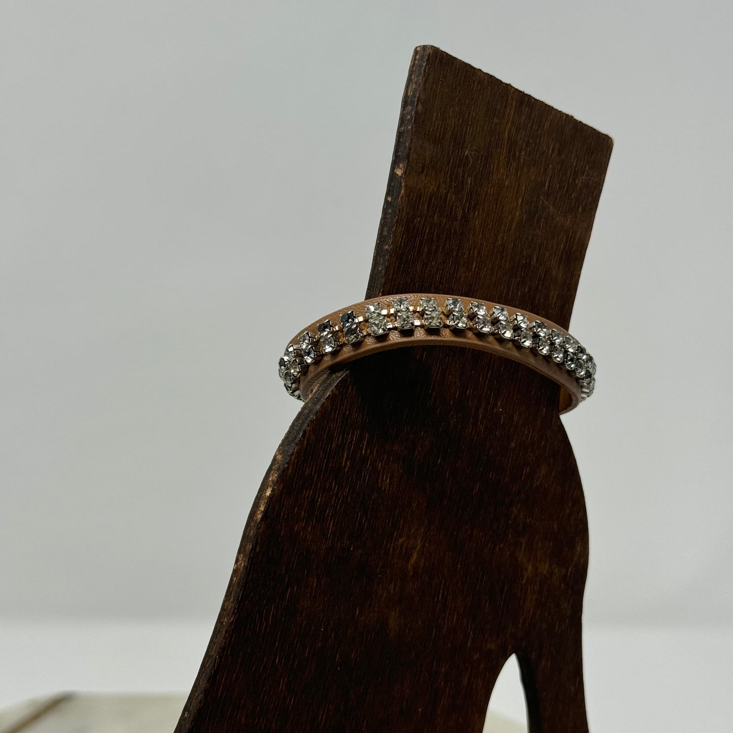 Bracelet Boho Southwest Brown Leather Rhinestone Bangle 7.75 Inch