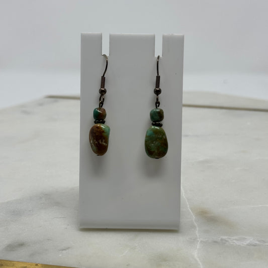 Earrings Boho Natural Brown Green Stone Beaded 1.5 in Dangles Hook