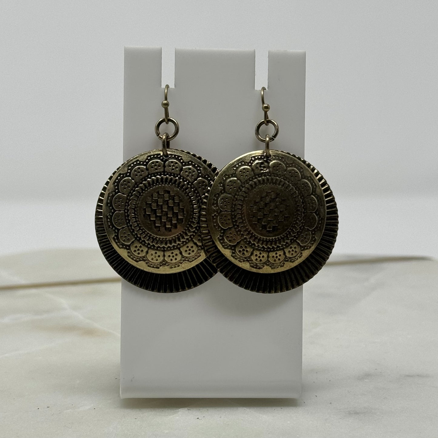 Gold Floral Boho Round Tribal Dangle Earrings