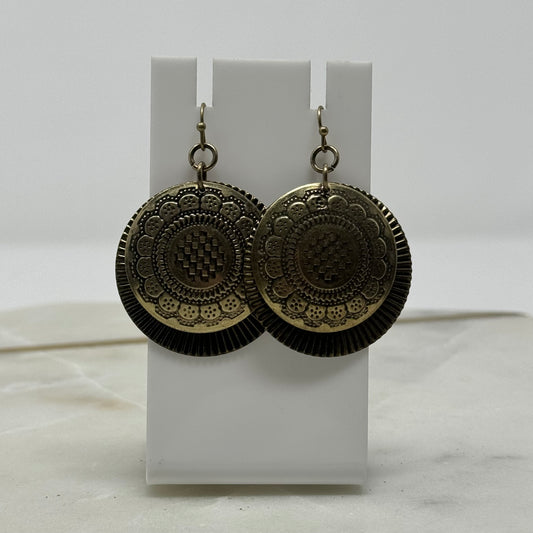 Gold Floral Boho Round Tribal Dangle Earrings