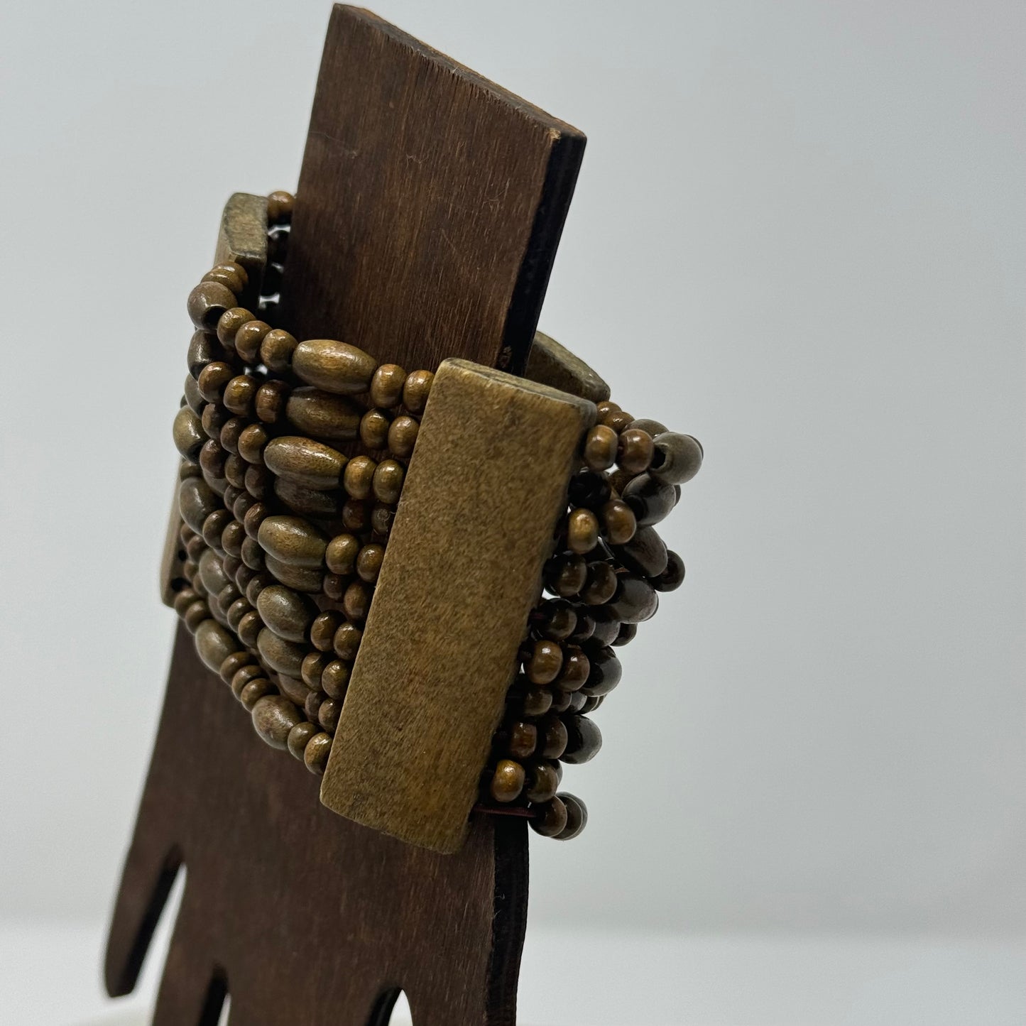 Bracelet Boho Multi-Layer Tall Cuff Bangle Wood Beads 7.75 in Costume Jewelry