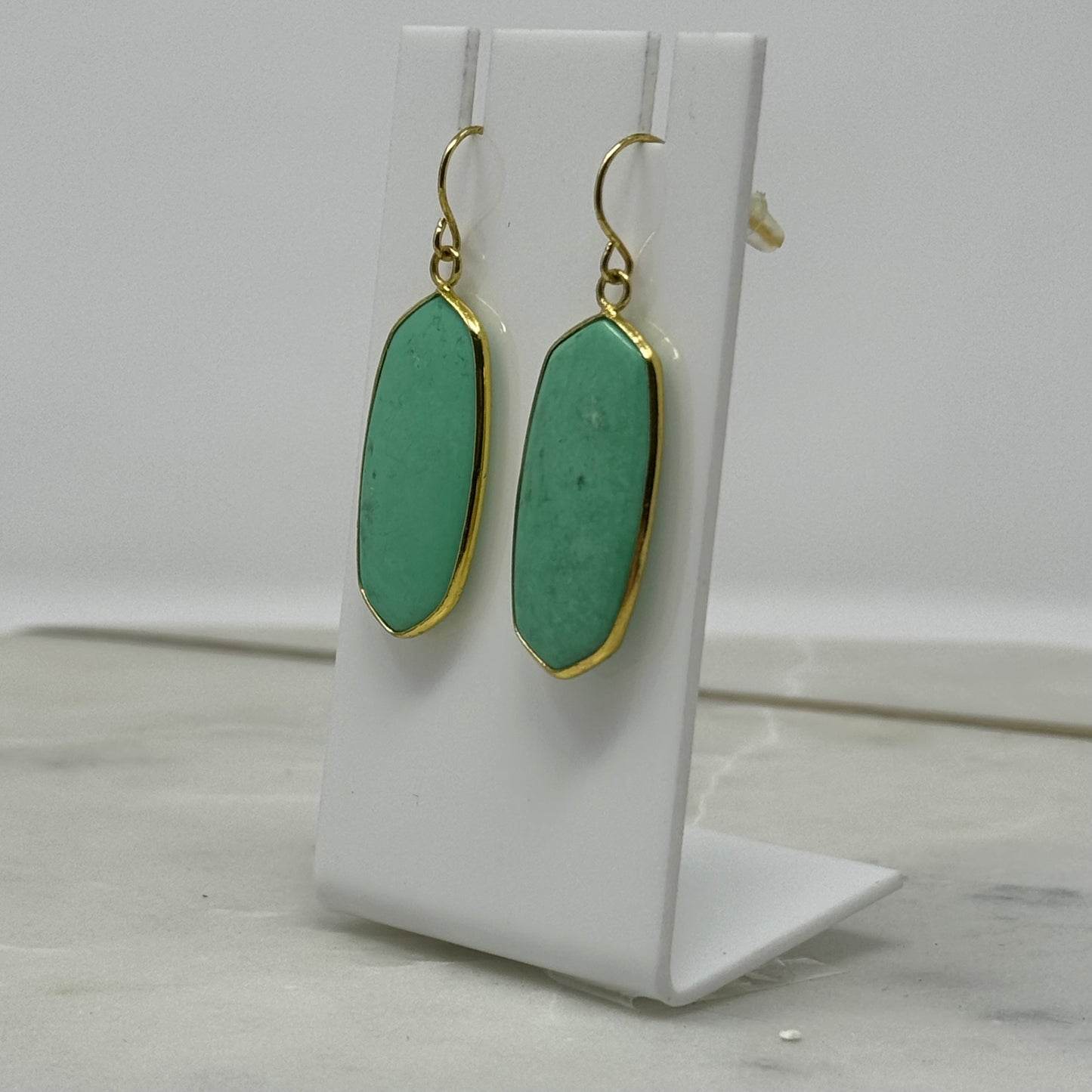 Boho Mint Green Stone & Gold Accent Dangle Earrings