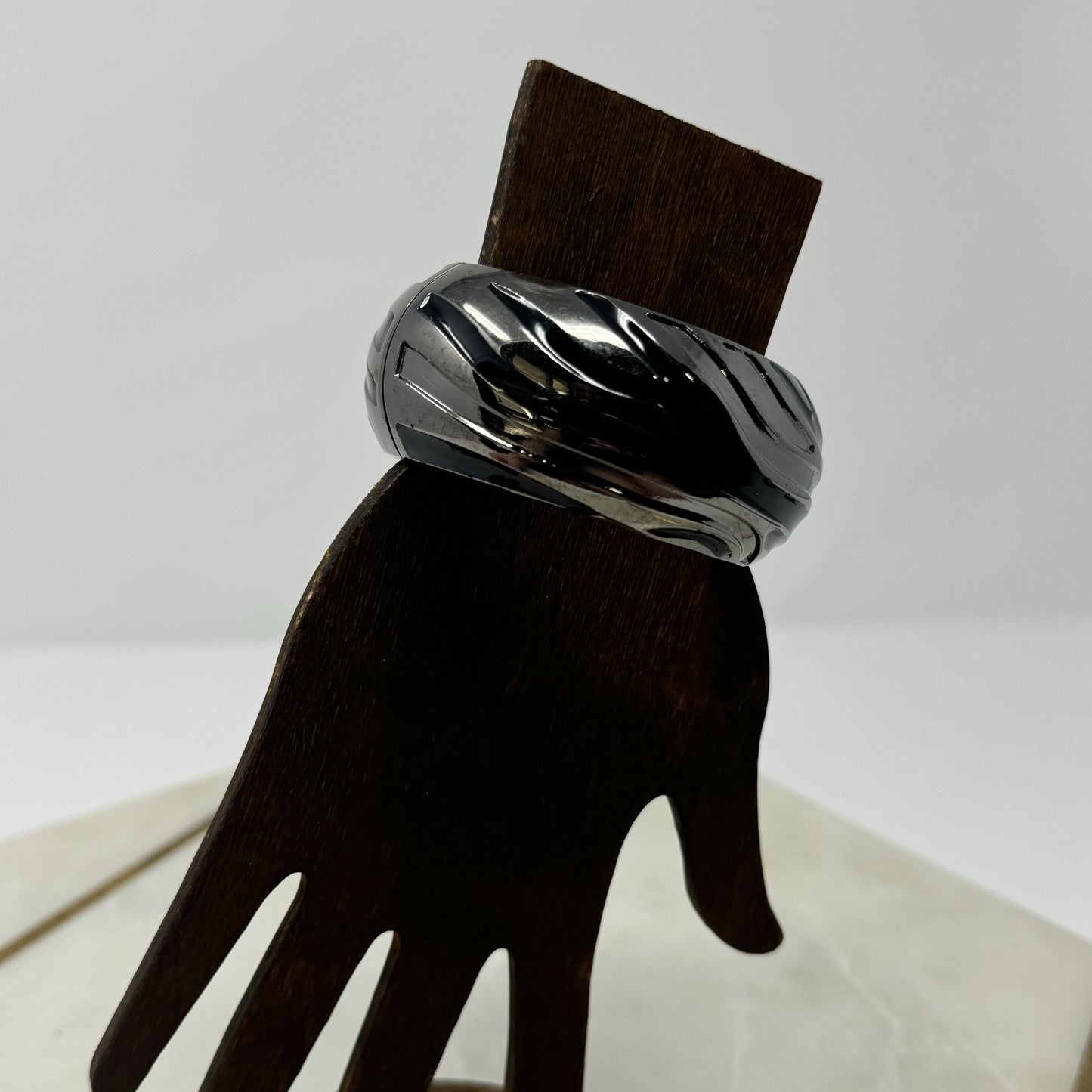 Bold Metallic Bangle Bracelet, Sleek Modern Wave Design, Statement Jewelry