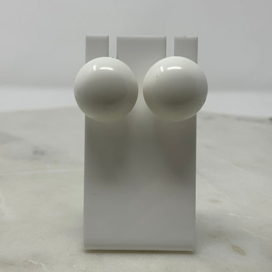 Rounded Retro White Clip-On Earrings