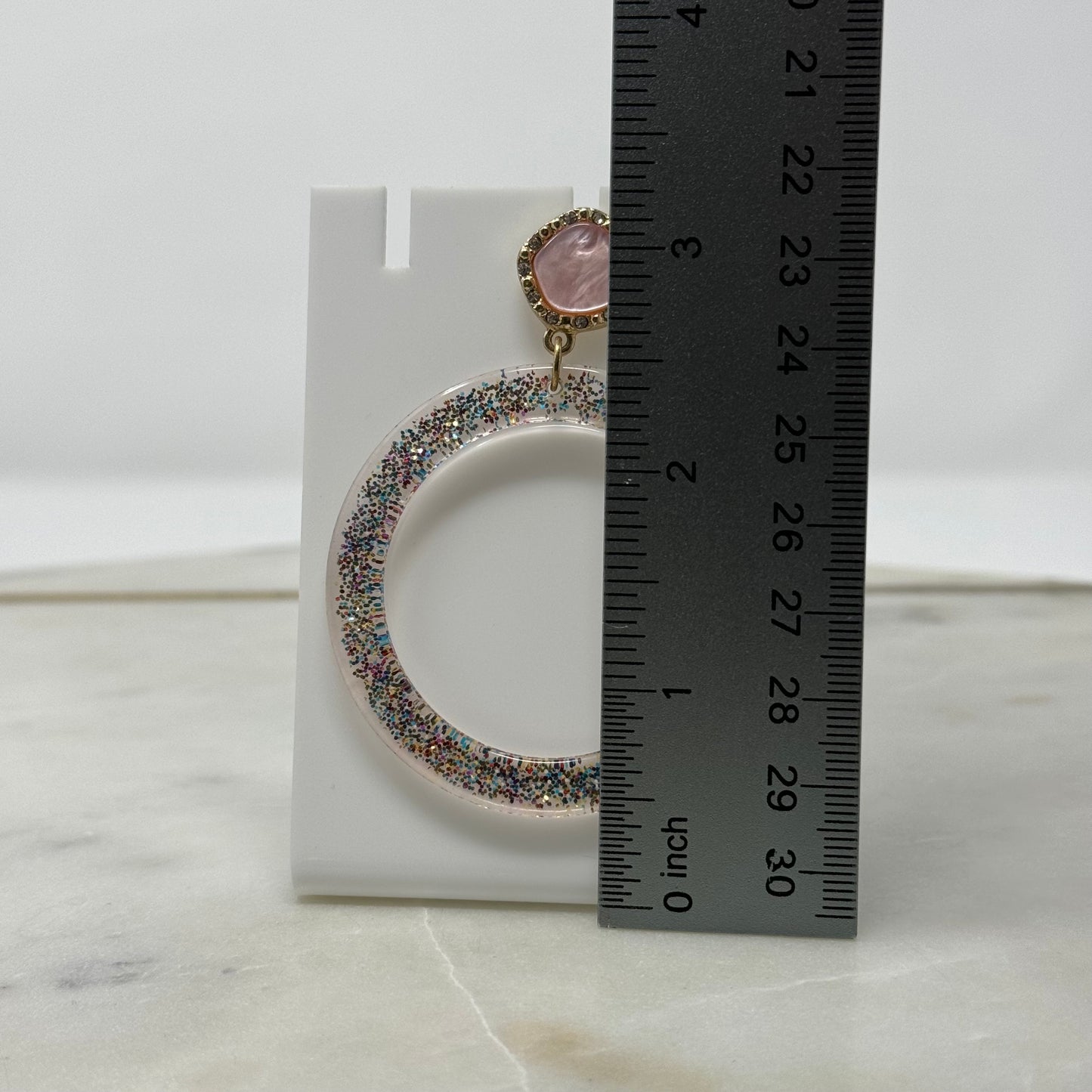 Pink & Gold Glitter Dangle Hoop Earrings