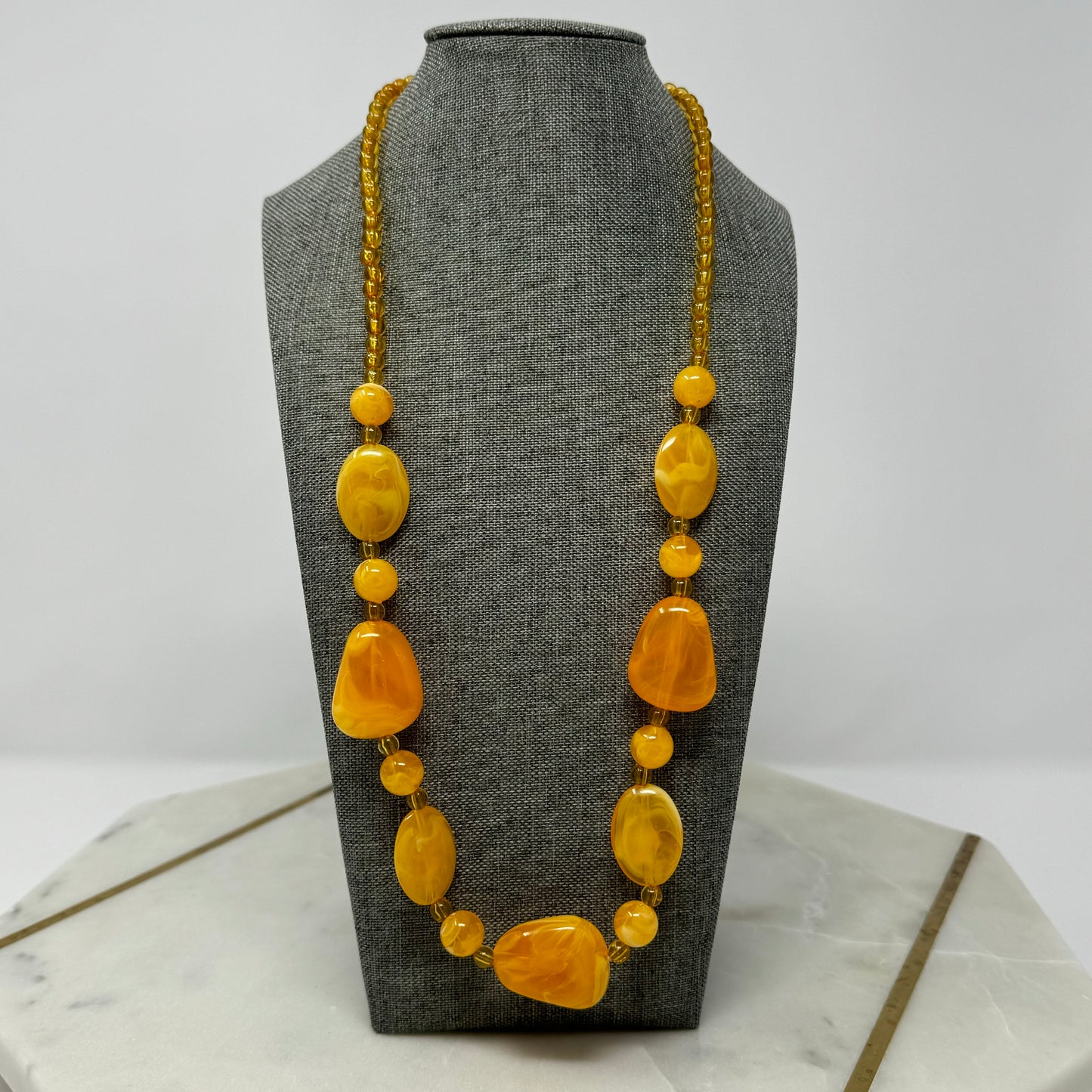 Sunset Orange Beaded Bib Necklace 24”