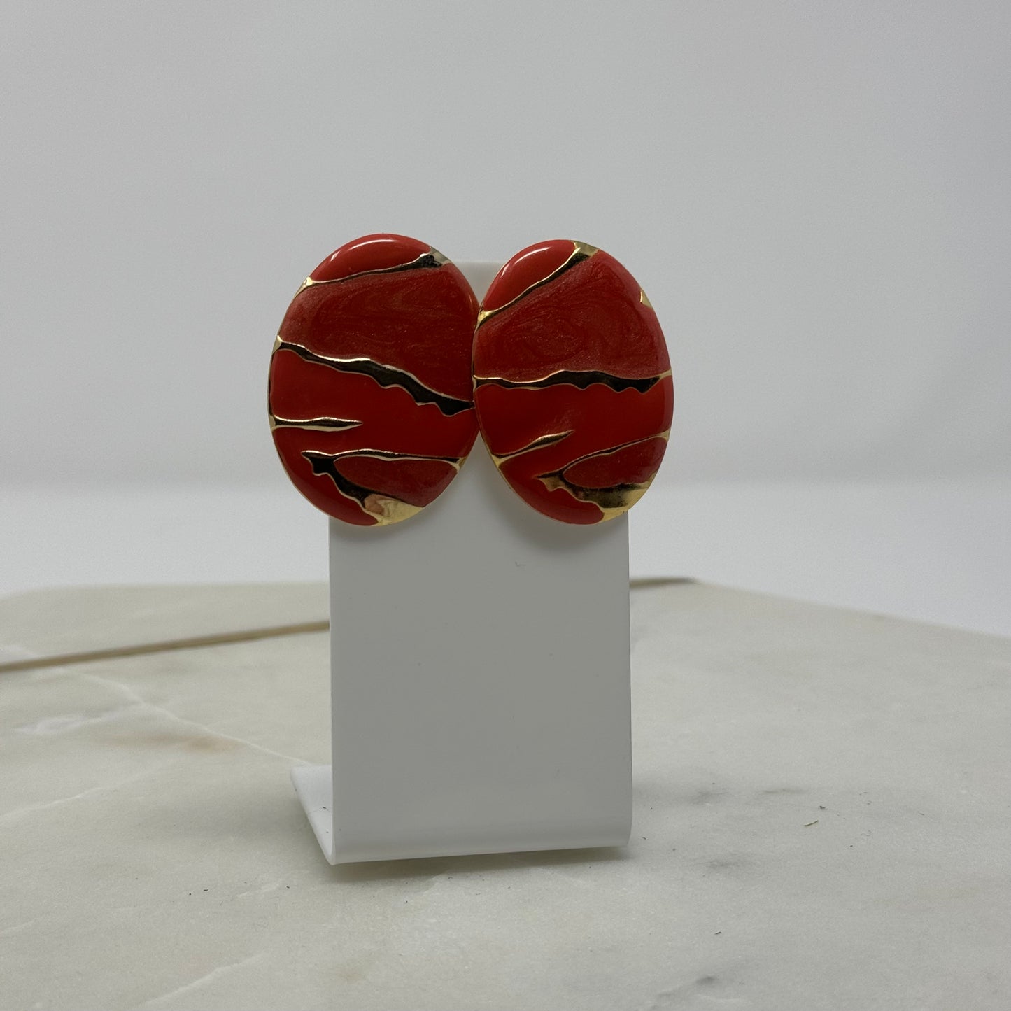 Vintage Red Enamel & Gold Accent Post Earrings
