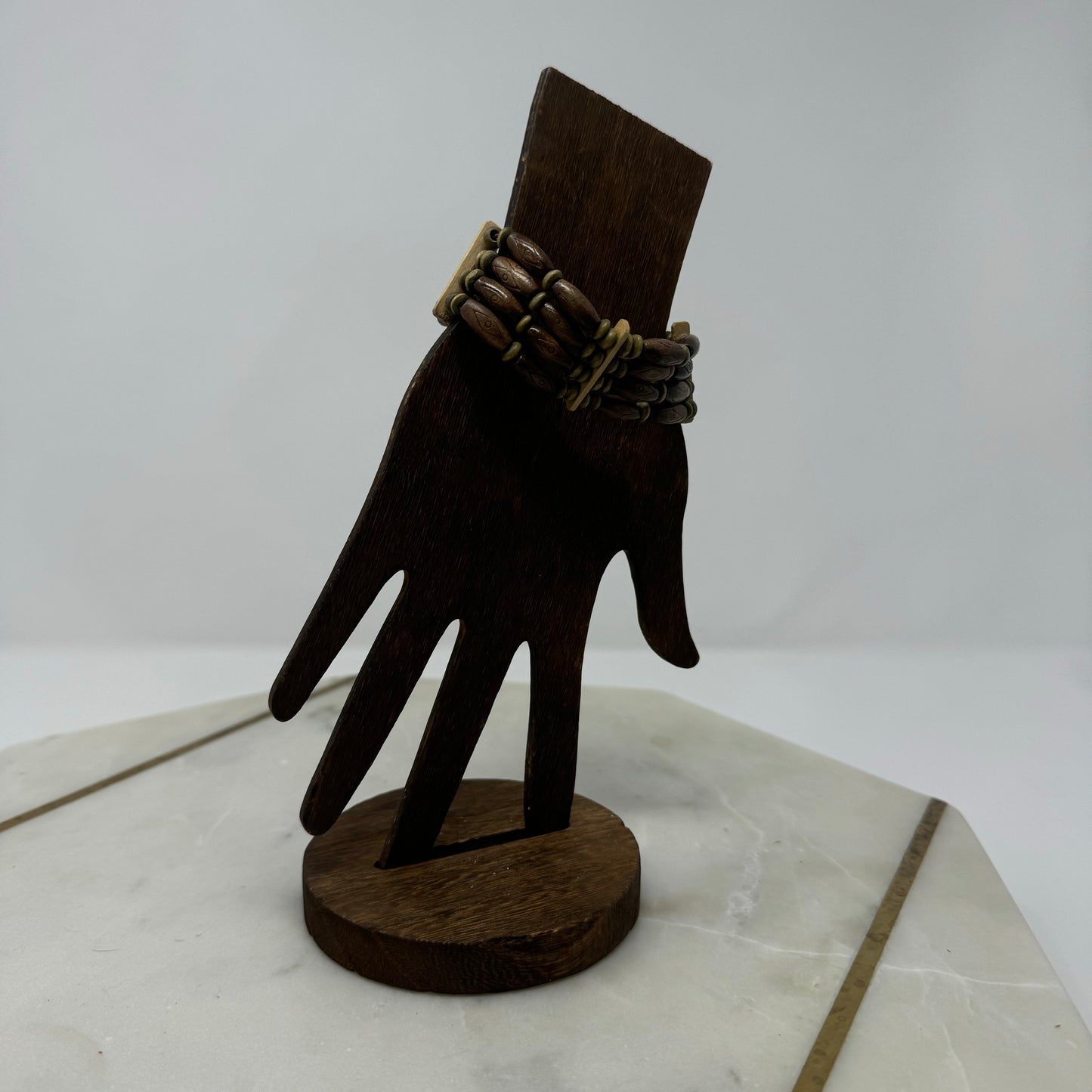 Bracelet Boho Multi-Layer Cuff Bangle Wood Beads 7.75 in Costume Jewelry